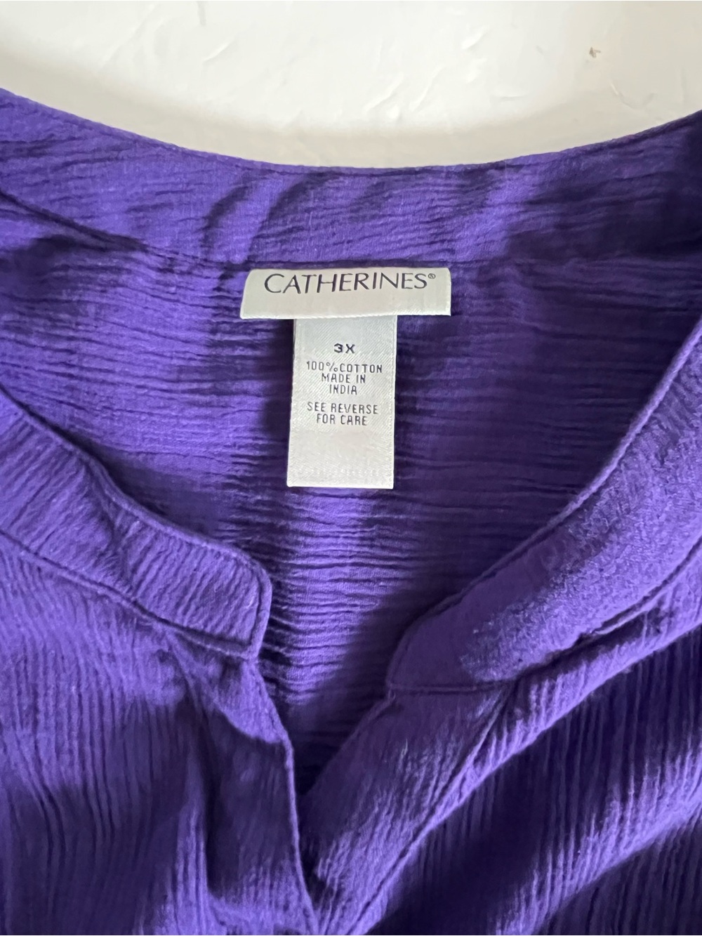 Catherines Women Purple Crinkle Gauze V Neck Short Sleeve Cotton Top Boho NWT 3X - Picture 7 of 10
